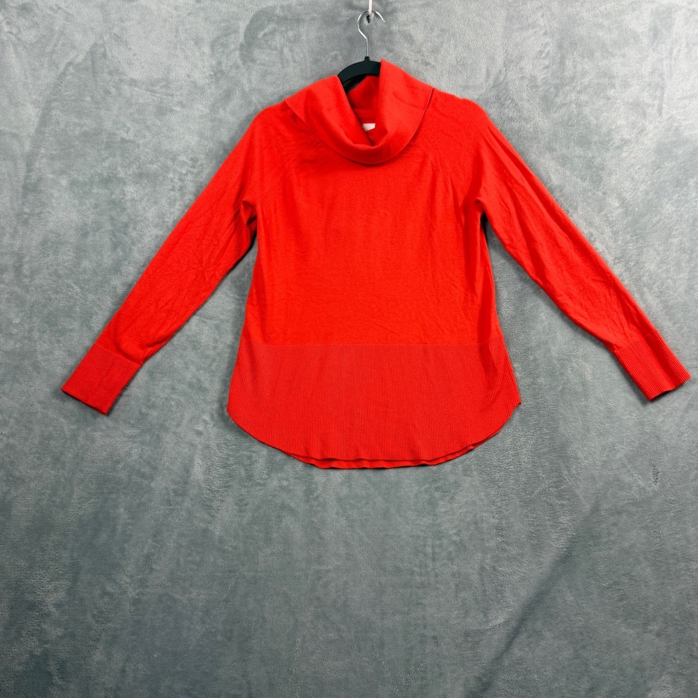 Cyrus Womens M Orange Cowl Neck Sweater High Low Ribbed Knit Quiet Luxury Y57